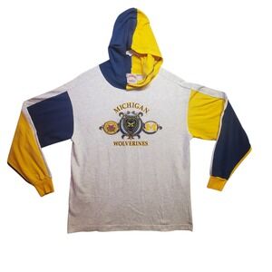 Vintage Michigan Wolverines Nutmeg Colorblock Hoodie Sweatshirt Mens Large 90s